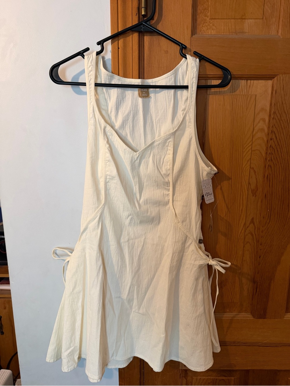 Cream Textured Sleeveless Sundress with Side Ties by Free People